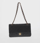 CHANEL Matelasse 25 Double Flap Chain Bag Lamb Skin Black Gold CC Auth BA10555SM-2