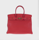 HERMES Birkin 35 Hand Bag Leather Red Gold Auth 139052M-2