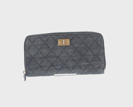 CHANEL 2.55 Zip Around Wallet Denim Blue Gold CC Auth ki6204M - 0