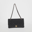 CHANEL Matelasse 25 Double Flap Chain Bag Caviar Skin Black CC Auth 158360SM-2
