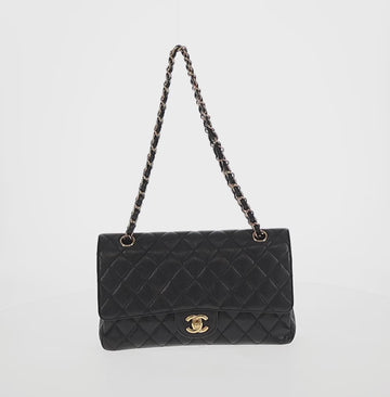 CHANEL Matelasse 25 Double Flap Chain Bag Caviar Skin Black CC Auth 158360SM - 0