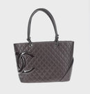 CHANEL Cambon Line Matelasse Bag Lamb Skin Dark Brown Silver CC Auth BA9000SAM-2