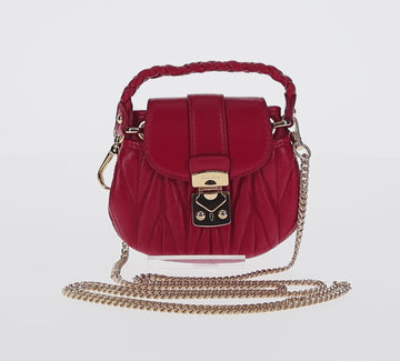 Miu Miu Matelasse Chain Shoulder Bag Leather Red Gold Auth 128161M - 0