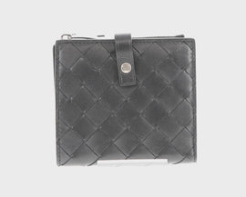 BOTTEGA VENETA INTRECCIATO Wallet Leather Black Silver Auth 148553SAM - 0