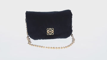 LOEWE Chain Goya Shoulder Bag Velor Black Gold Auth 165404M - 0