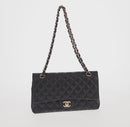 CHANEL Matelasse 25 Double Flap Chain Bag Caviar Skin Navy Gold CC Auth 158359SM-2