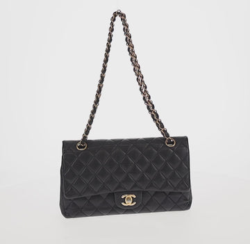 CHANEL Matelasse 25 Double Flap Chain Bag Caviar Skin Navy Gold CC Auth 158359SM - 0