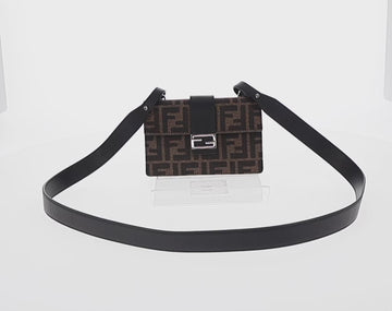 FENDI Zucca Canvas Baguette Shoulder Bag Black Brown Silver Auth 146069M - 0