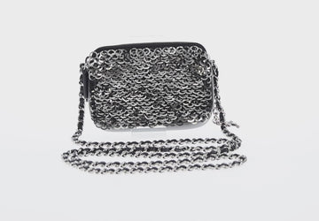 CHANEL Chain Shoulder Bag Sequin Black Silver CC Auth 146554SM - 0