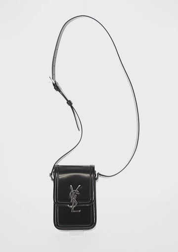 SAINT LAURENT Solferino Shoulder Bag Patent leather Black Silver Auth 148457SAM - 0
