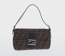 FENDI Zucca Canvas Mamma Baguette Shoulder Bag Black Brown Auth 156651SAM-2