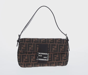 FENDI Zucca Canvas Mamma Baguette Shoulder Bag Black Brown Auth 156651SAM - 0