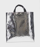 PRADA Hand Bag Metallic leather Silver Auth 152470M-2