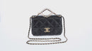 CHANEL Matelasse Pearl Charm Chain Bag Lamb Skin Black Gold CC Auth 146362SM-2