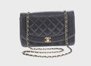 CHANEL Matelasse Chain Diana Shoulder Bag Lamb Skin Black Gold CC Auth 147913V-2