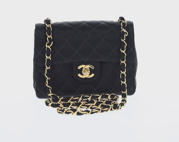 CHANEL Mini Matelasse 17 Chain Shoulder Bag Satin Black Gold CC Auth 156632SAM - 0