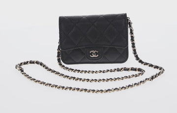 CHANEL Matelasse Chain Shoulder Bag Caviar Skin Black Gold CC Auth BA7560M - 0