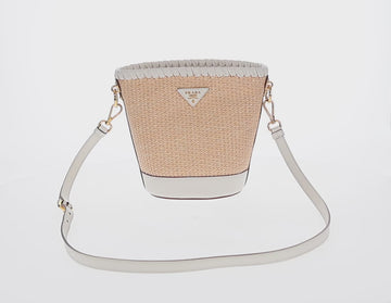 PRADA Shoulder Bag Saffiano leather Raffia Beige Gold Auth 155954SAM - 0