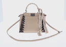 FENDI Mini Peek A Boo Hand Bag Leather 2way Beige Silver Auth ka1516M-2