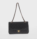 CHANEL Matelasse 25 Double Flap Chain Bag Lamb Skin Black Gold CC Auth BA9003SAV-2