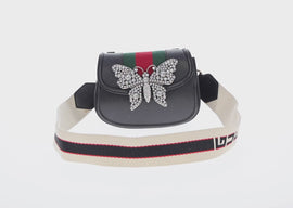 GUCCI Totem Butterfly Web Sherry Line Bag Leather Black 505387 Auth 153330SAM - 0