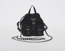 PRADA Chain Shoulder Bag Nylon Black Silver Auth 128179M-2