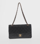 CHANEL Matelasse 25 Double Flap Chain Bag Lamb Skin Black Gold CC Auth BA9002SAV-2