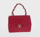 CHANEL Mini Matelasse 17 Hand Bag Lamb Skin Red Gold CC Auth 156630SAV-2