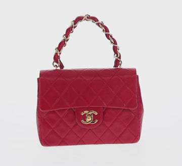 CHANEL Mini Matelasse 17 Hand Bag Lamb Skin Red Gold CC Auth 156630SAV - 0