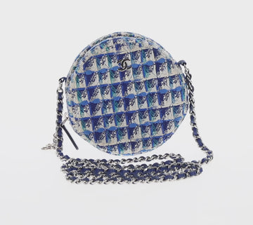 CHANEL Chain Shoulder Bag Tweed Blue Silver CC Auth bs30994V - 0