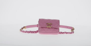 CHANEL Matelasse Chain Shoulder Bag Lamb Skin Pink Gold CC Auth 140756M - 0