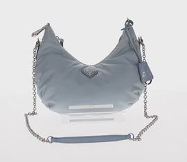 PRADA Chain Shoulder Bag Nylon Light Blue Silver Auth 145974M - 0