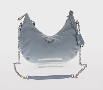 PRADA Chain Shoulder Bag Nylon Light Blue Silver Auth 145974M - 0