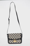 CELINE Teen Triomphe Shoulder Bag Leather Canvas Black White Auth BA8997M-2