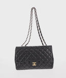 CHANEL Matelasse 30 Chain Shoulder Bag Lamb Skin Black Gold CC Auth 156627SAV-2