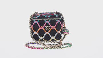 CHANEL Matelasse Chain Vanity Bag Tweed Multicolor Gold CC Auth 156640SM - 0