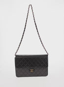 CHANEL Matelasse 25 Chain Shoulder Bag Lamb Skin Black Gold CC Auth 148589SM-2