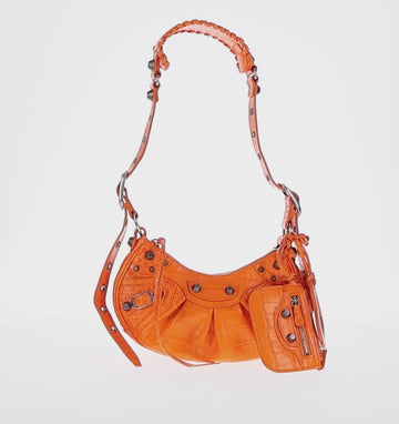 BALENCIAGA Le Cagoule XS Shoulder Bag Leather Orange Silver 671309 Auth 128191M - 0