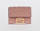 FENDI Zucca Canvas Trifold Wallet Leather Pink Gold Auth BA6630M-2