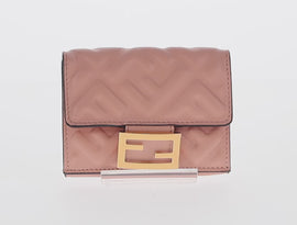 FENDI Zucca Canvas Trifold Wallet Leather Pink Gold Auth BA6630M - 0