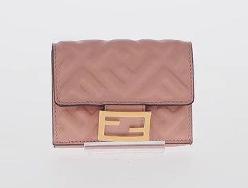 FENDI Zucca Canvas Trifold Wallet Leather Pink Gold Auth BA6630M - 0