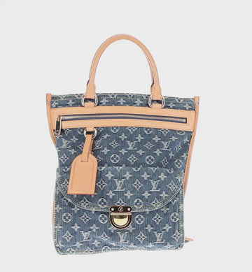 LOUIS VUITTON Monogram Denim Flat Shopper Tote Bag Blue M95018 LV Auth BA8994SAV - 0