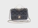 CHANEL Mini Matelasse Chain Shoulder Bag Lamb Skin Black Gold CC Auth 142102SM-2