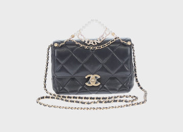 CHANEL Mini Matelasse Chain Shoulder Bag Lamb Skin Black Gold CC Auth 142102SM - 0