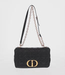Christian Dior Caro Medium Cannage Bag Calf Skin Black Gold Auth 157570SM-2