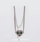CHANEL Heart Necklace metal Silver CC Auth BA7561M-2
