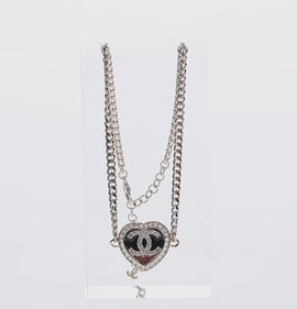 CHANEL Heart Necklace metal Silver CC Auth BA7561M - 0