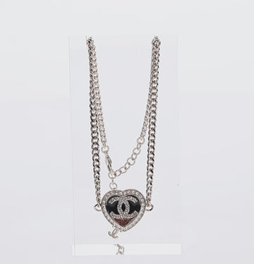 CHANEL Heart Necklace metal Silver CC Auth BA7561M - 0