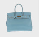 HERMES Birkin 35 Hand Bag Epsom Embossed Light Blue Gold Auth 156385SM-2