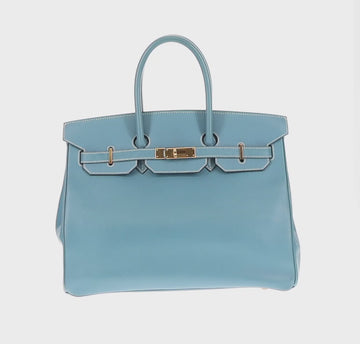 HERMES Birkin 35 Hand Bag Epsom Embossed Light Blue Gold Auth 156385SM - 0